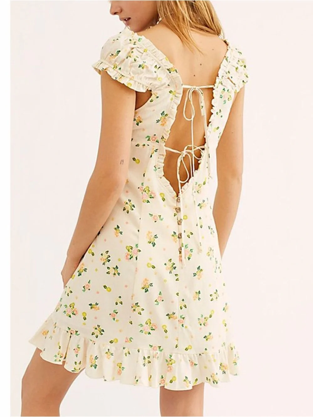 Free People Like A Lady Mini Dress Linen Blend Fruit Floral